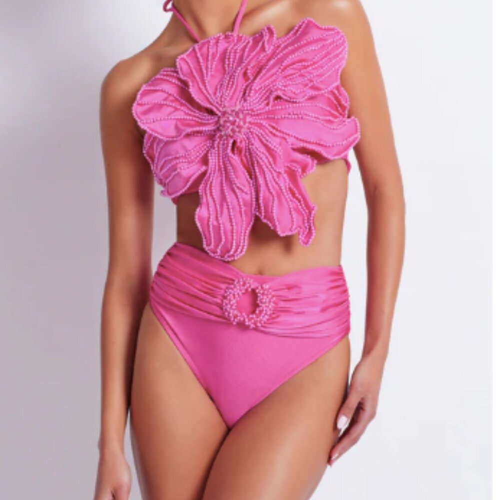PatBO Handed Beaded Flower Top and Bikini Bottom